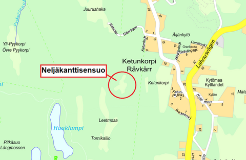 Neljäkanttisensuo sijaitstee Haukilammen ja Lepsämänjoentien välissä.