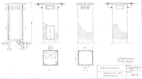 Tiilirakenteisen muuntajarakennuksen piirrosmalli