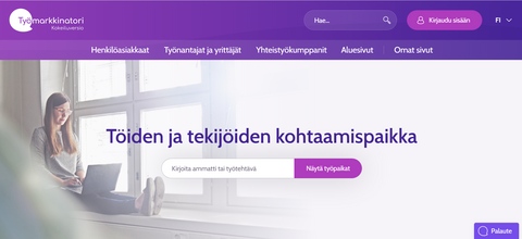 Ruutukaappaus Työmarkkinatori-palvelun etusivusta. Kuvituskuva.