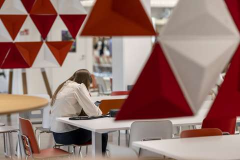 Opiskelijoita kuvattuna kaukaa.