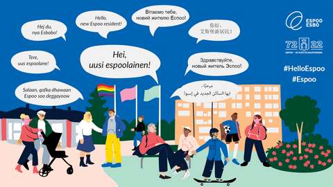 Hello, new Espoo resident -greetings in different languages.