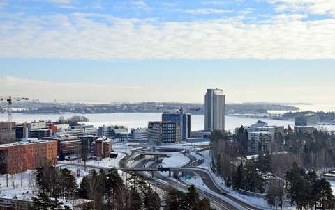 Höga kontorsbyggnader i Kägeludden.