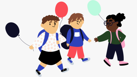 Three children holding balloons.