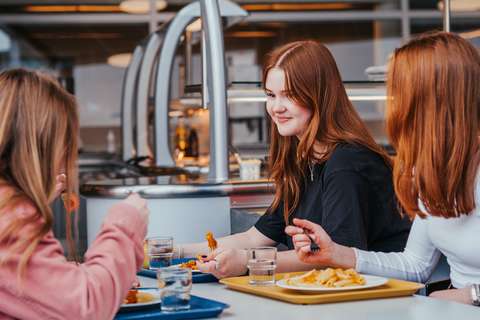 Schoolchildren on their lunch break. 