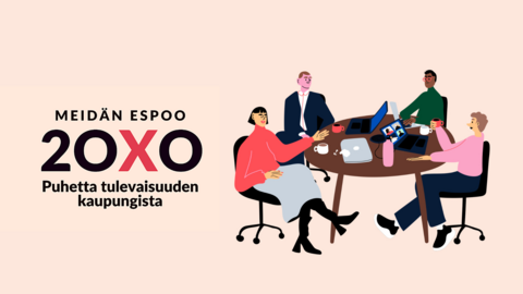 Kuvituskuvassa piirroshahmoja ihmisistä, jotka istuvat pyöreän pöydän äärellä keskustelemassa.