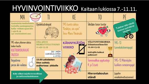 hyvinvointiviikon aikataulu ja tapahtumat taulukossa