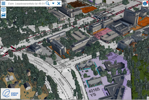 Katuja ja rakennuksia ylhäältäpäin.