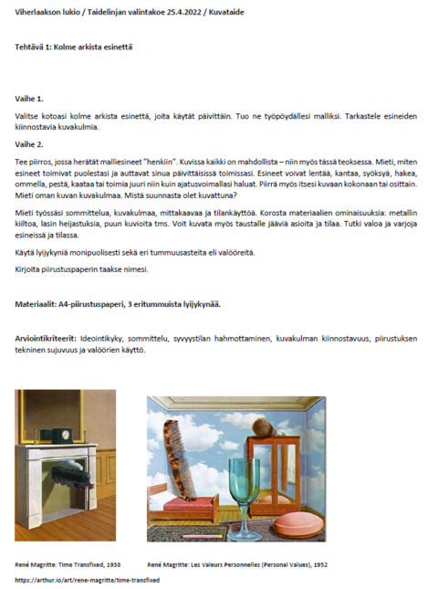 Tehtävä 1, kolme arkista esinettä, 2022.