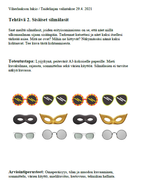 Tehtävä 2, sisäiset silmälasit, 2021.