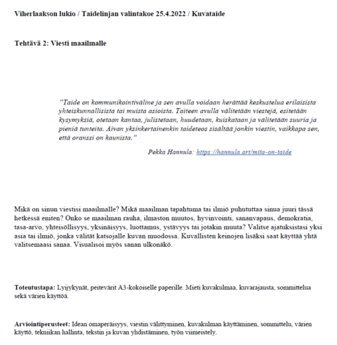 Tehtävä 2, viesti maailmalle, 2022.