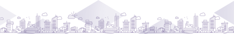  The picture shows a stylized urban landscape on a white background.
