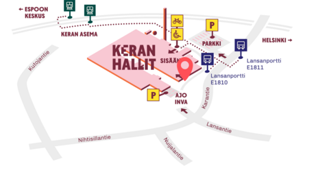 Piirretty kartta Keran hallien alueesta