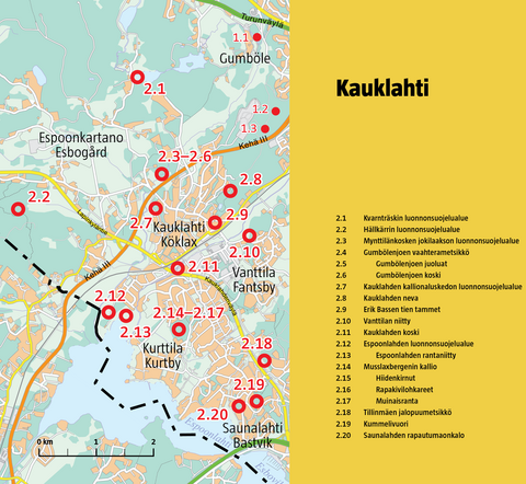 Kauklahden luontokohteet kartalla