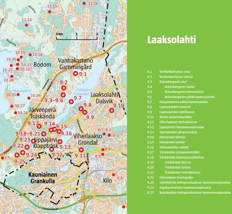 Laaksolahden luontokohteet kartalla.