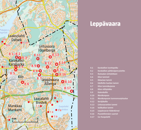 Leppävaaran luontokohteet kartalla