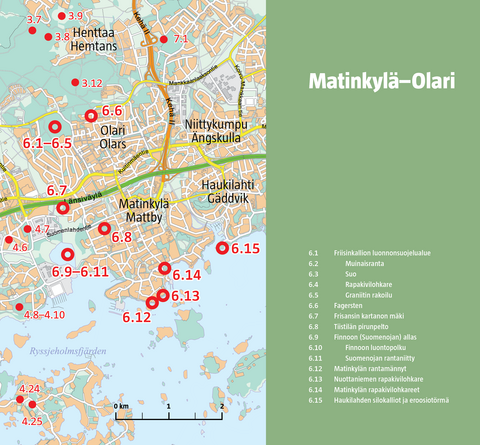 Matinkylä-Olarin luontokohteet kartalla.