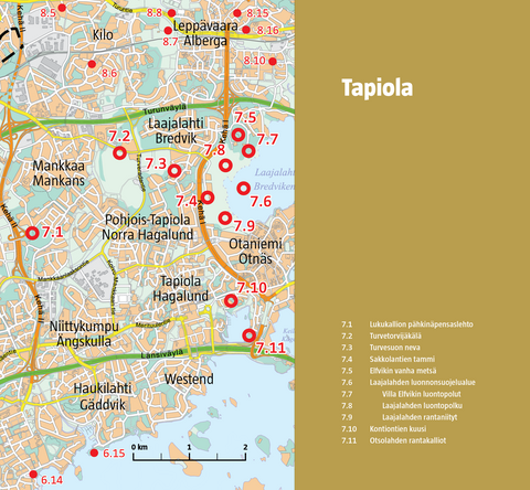 Tapiolan luontokohteet karttapalvelussa