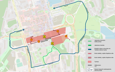 Map and temporary routes.