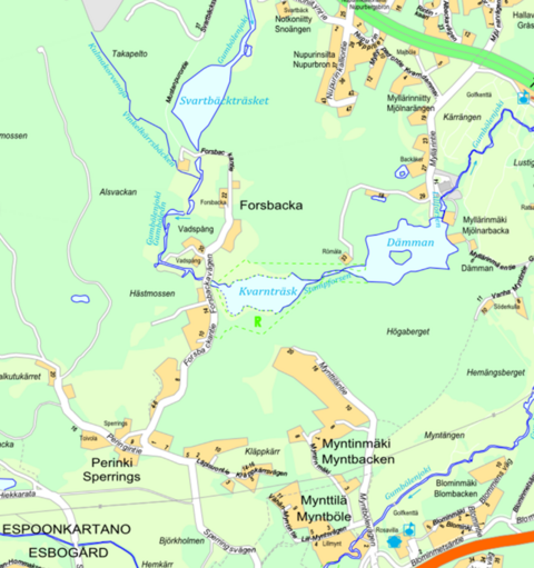 Karttakuva, jossa on Stampforsen kuvan keskellä. 