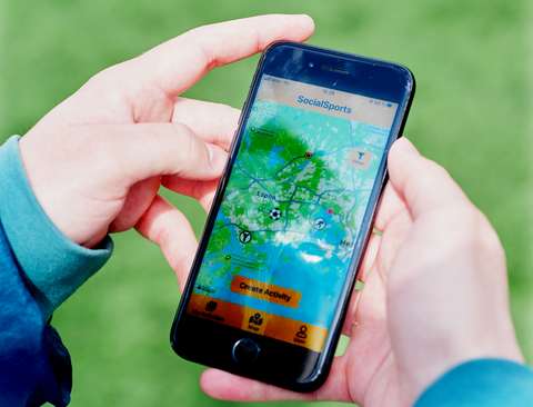 The SocialSports app on a smartphone screen.