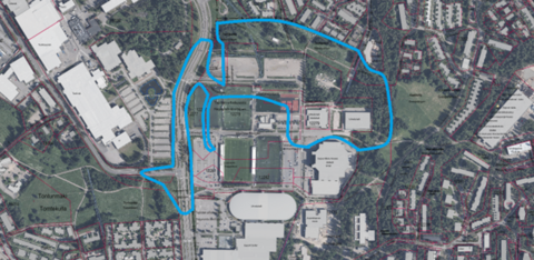 Suunnittelualue on merkitty karttapohjaan sinisellä viivalla.