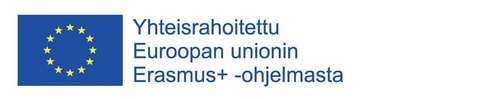 EU-lippu ja teksti, jossa lukee "Yhteisrahoitettu Euroopan unionin Erasmus+ -ohjelmasta".