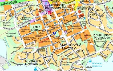 Opaskarttaleikkeeseen on merkitty leikkipaikan sijainti sinisellä viivalla.