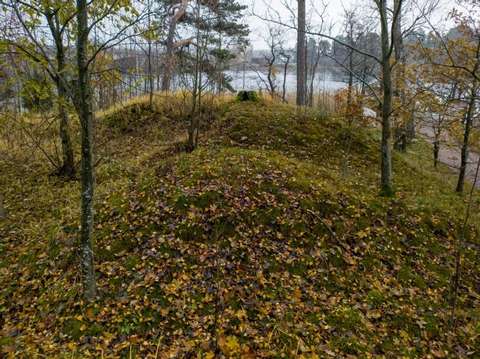 Crimean War era fortification in fall covered with leaves.