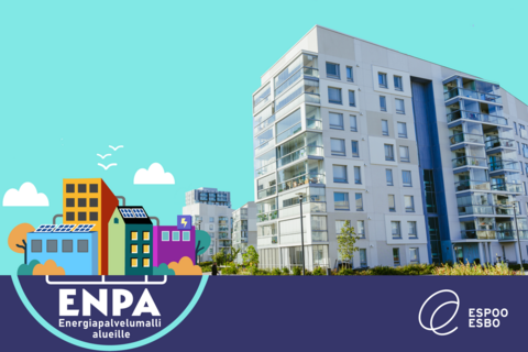 Hankkeen logo ja maisemaa Vermonniityn kaupunginosasta.