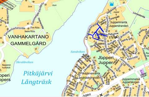 Opaskarttaotteeseen on merkitty suunniteltavat kadut sinisellä viivalla.