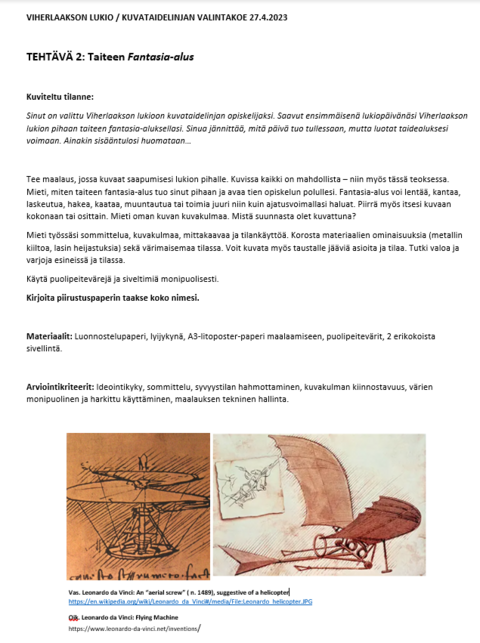 Tehtävä 2, taiteen fantasia-alus
