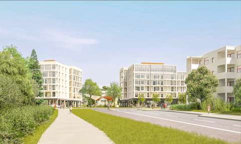 Kuvitettu näkymä Haukilahdenrannan suunnalta