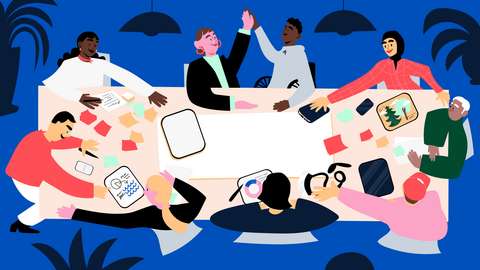  En teckning av människor som sitter runt ett bord.