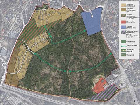 karttapohjakuvaan on hahmoteltu suunnitelmia.