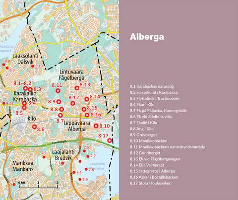 Kartan om naturobjekt i Alberga