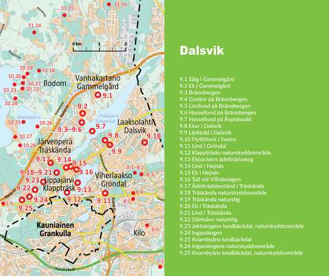 Kartan om naturobjekt i Dalsvik