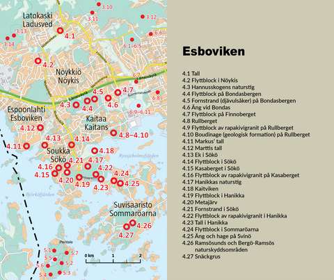 Kartan om naturobjekt i Esboviken