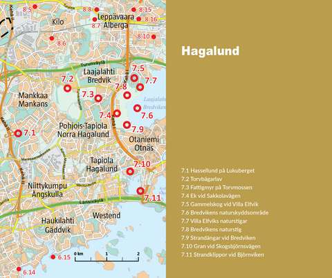 Kartan om naturobjekt i Hagalund