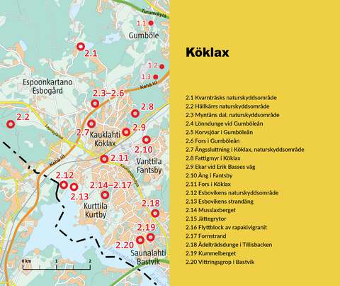 Kartan om naturobjekt i Köklax