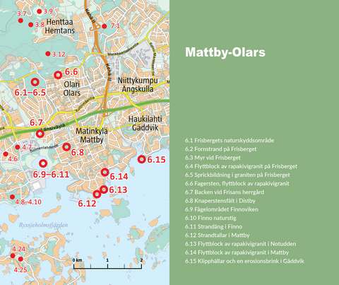 Kartan om naturobjekt i Mattby-Olars