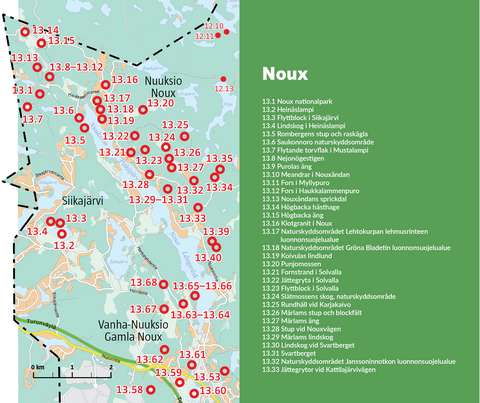 Kartan om naturobjekt i Noux