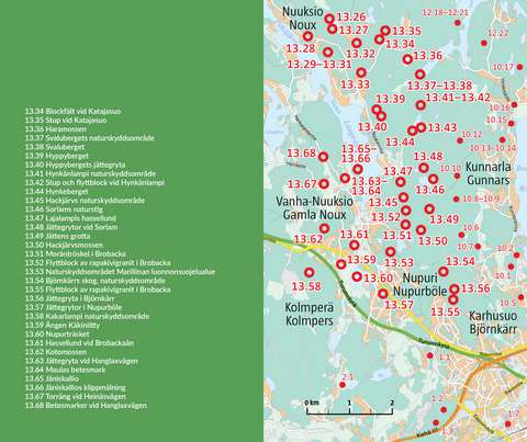 Kartan om naturobjekt i Noux