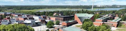 Ilmakuva Otaniemestä, jossa näkyy Aalto-yliopiston Kandidaattikeskus.