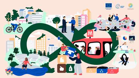 Kiertotalouteen ja kestävään elämäntapaan liittyviä toimintoja.