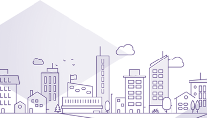  The picture shows a stylized urban landscape on a white background.