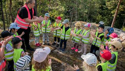 Luontoryhmän lapset metsässä. 