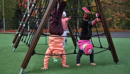 Children playing in the jungle gym.