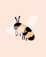 Piirroskuva mehiläisestä persikanvärisellä taustalla.