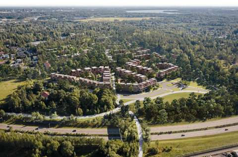 Näkymäkuva lännestä Kehä II:n yli Nygrannaksen alueelle. 