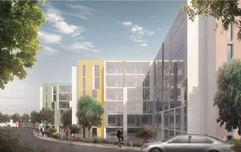 Illustration av dagligvaruhandeln längs Linjefyrgatan i bakgrunden